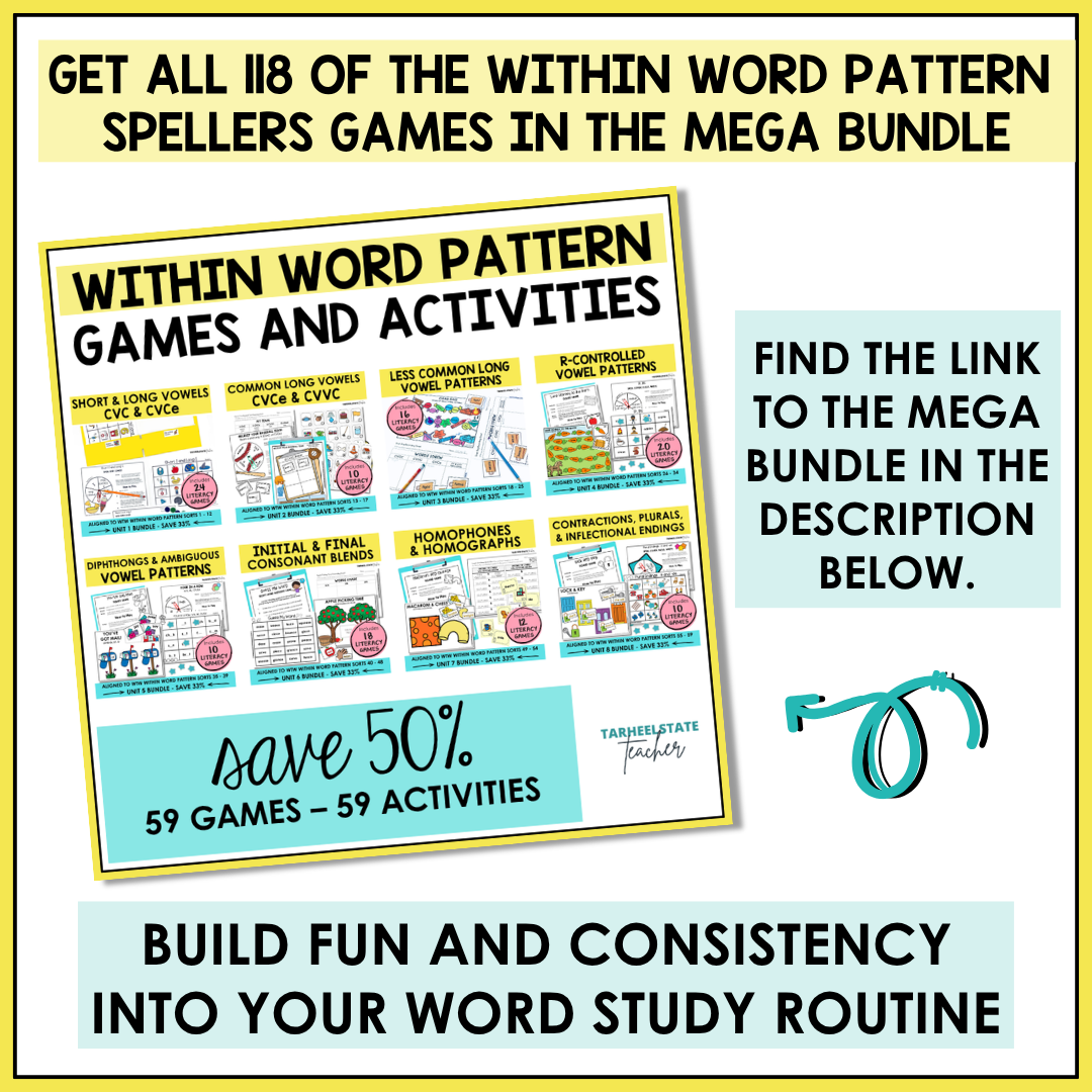 Contractions, Plurals, & Inflectional Endings Unit 8 Within Word Pattern Games Bundle