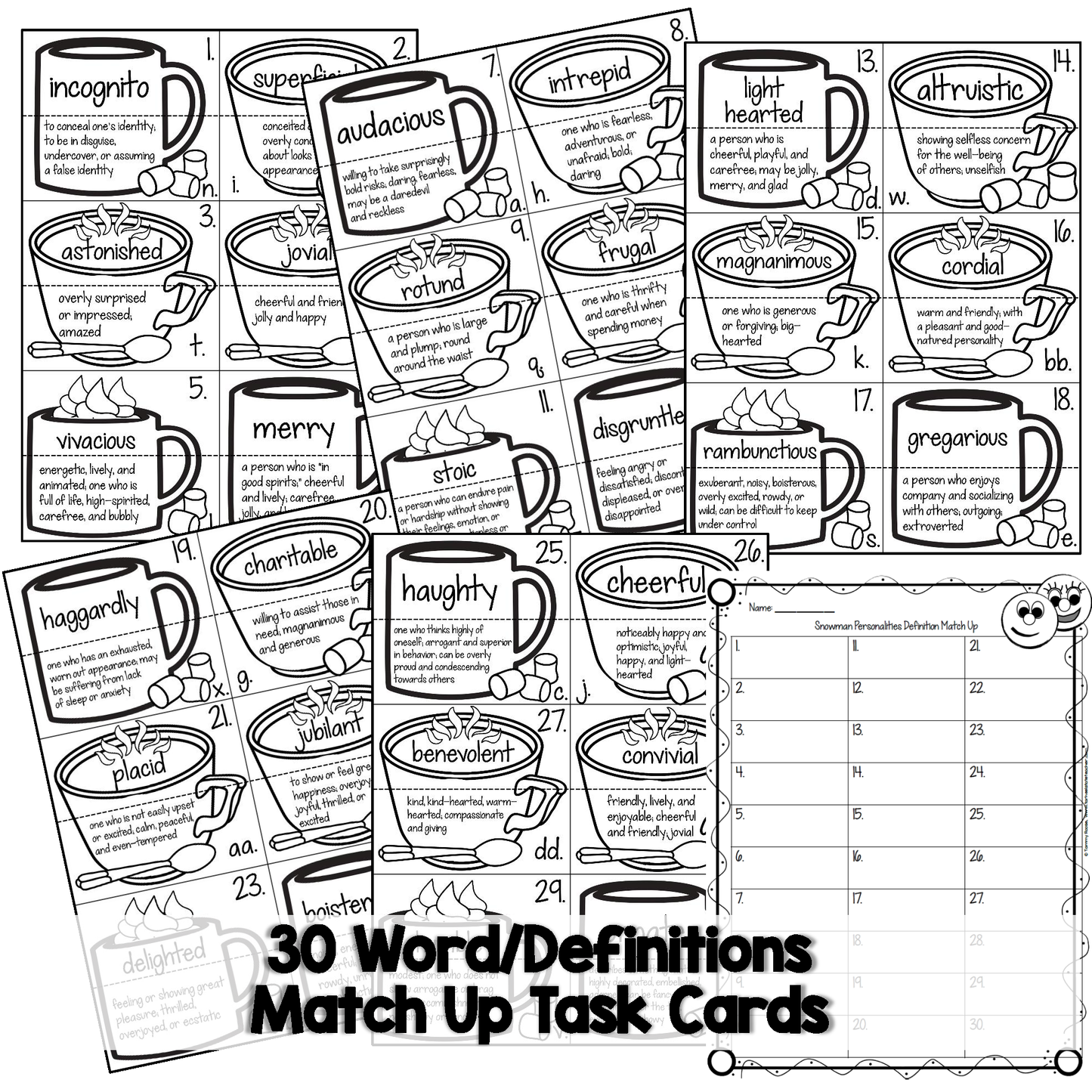30 task cards for winter holiday vocabulary center