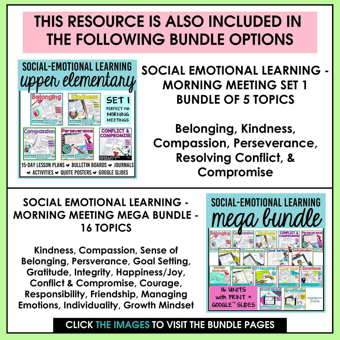 Social Emotional Learning Resource covering 16 topics