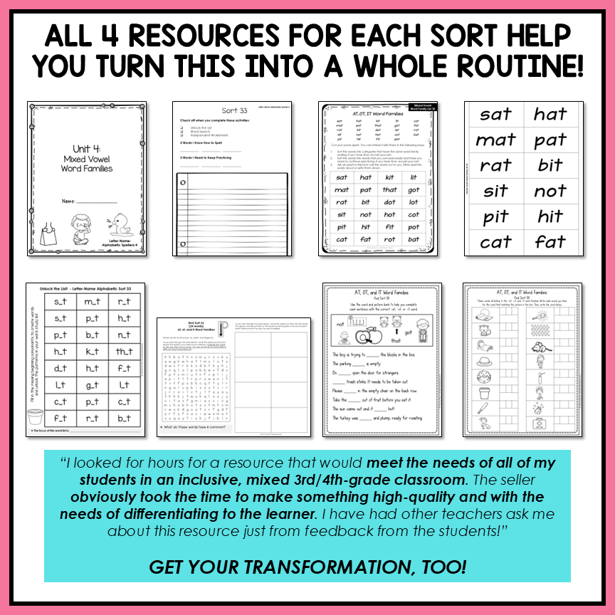 Short A, E, I, O, U Mixed Vowel Word Family Lists Letter Name Activity Printable