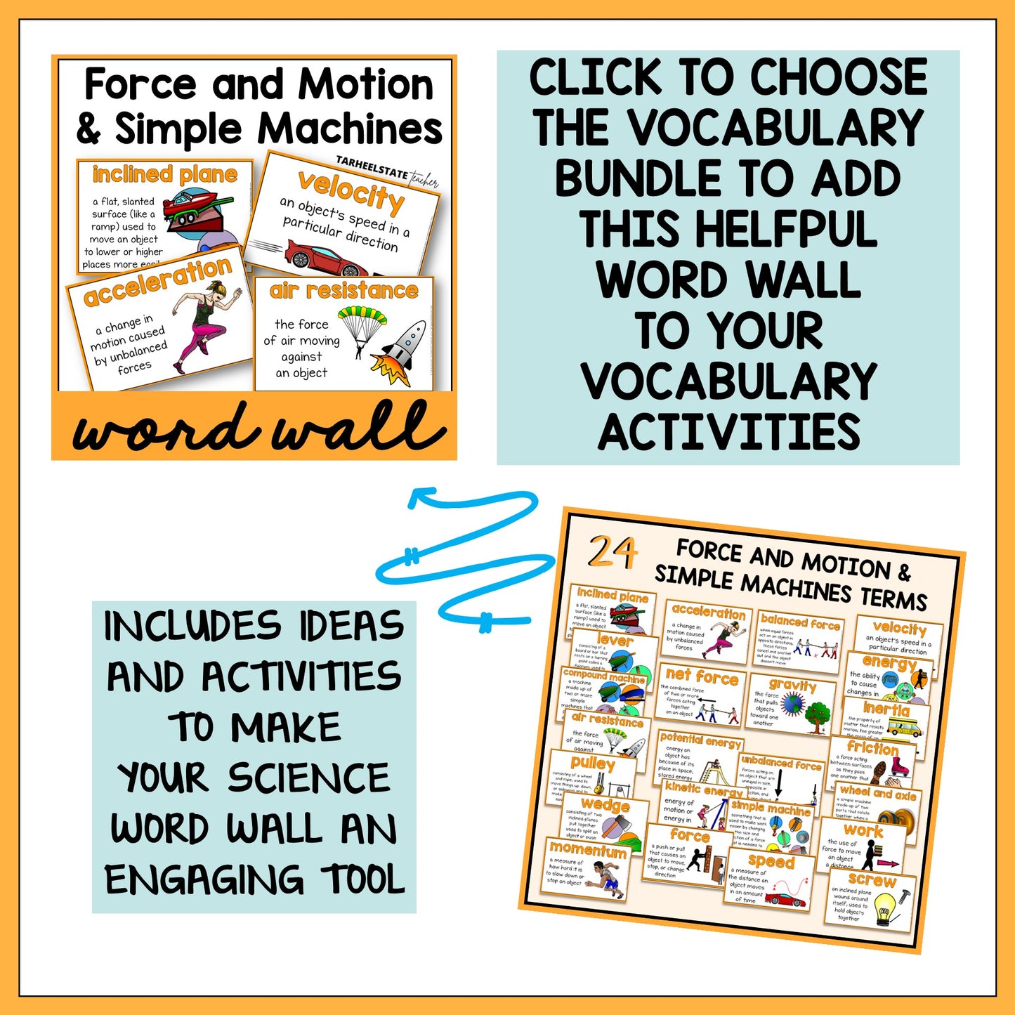 Force and Motion Vocabulary Activities Mats, Study Slips, & Quizzes