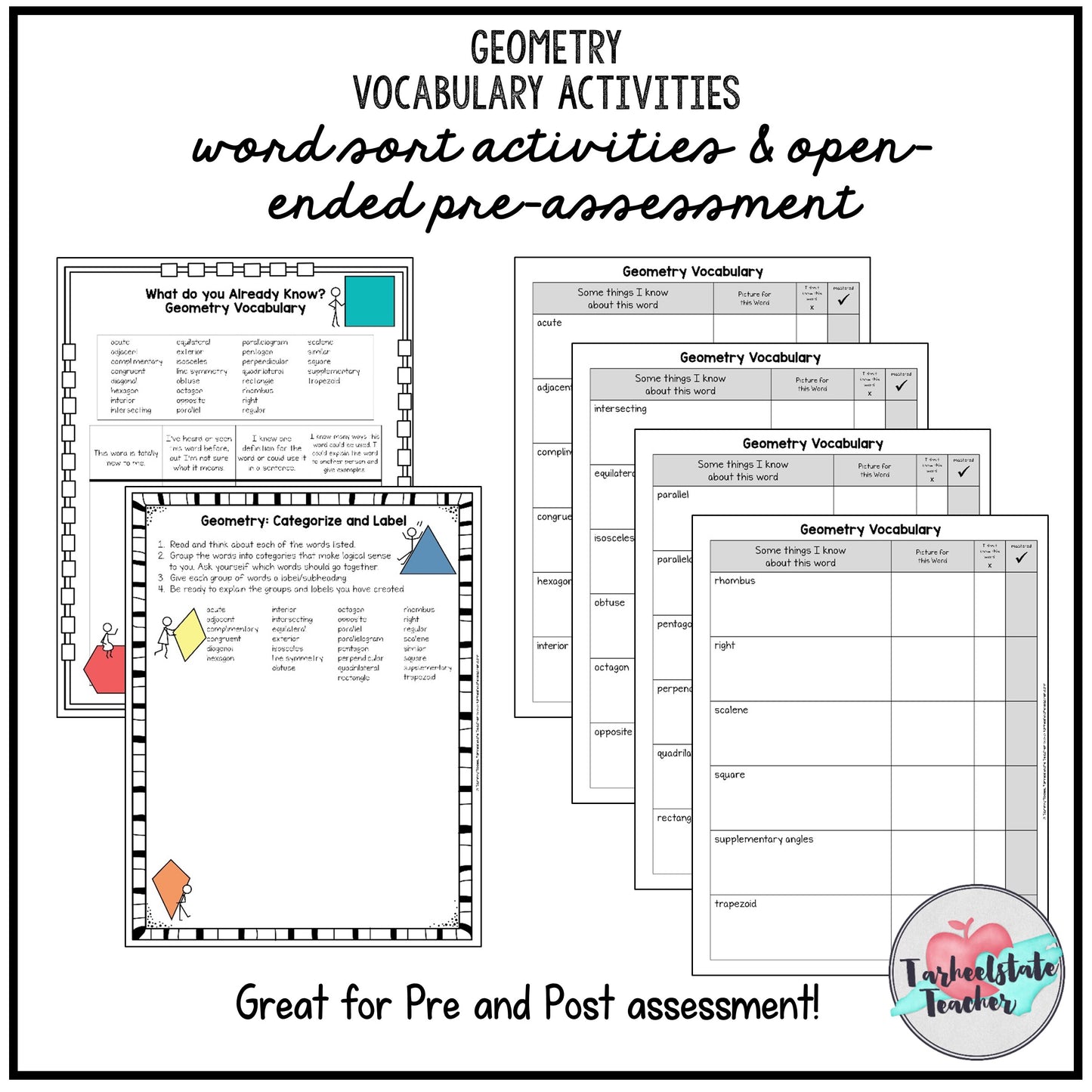 Geometry Vocabulary Activities Games and Graphic Organizers
