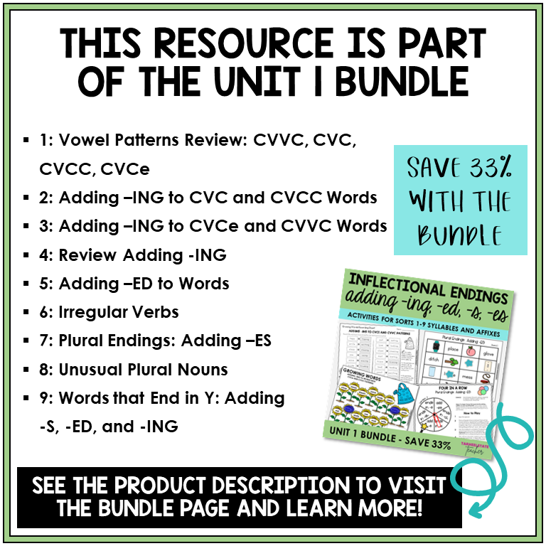 Syllables and Affixes Unit 1 bundle contents