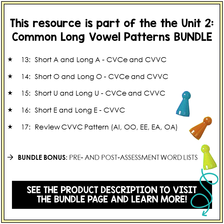 Within Word Pattern Unit 2 common long vowels CVCe and CVVC bundle contents