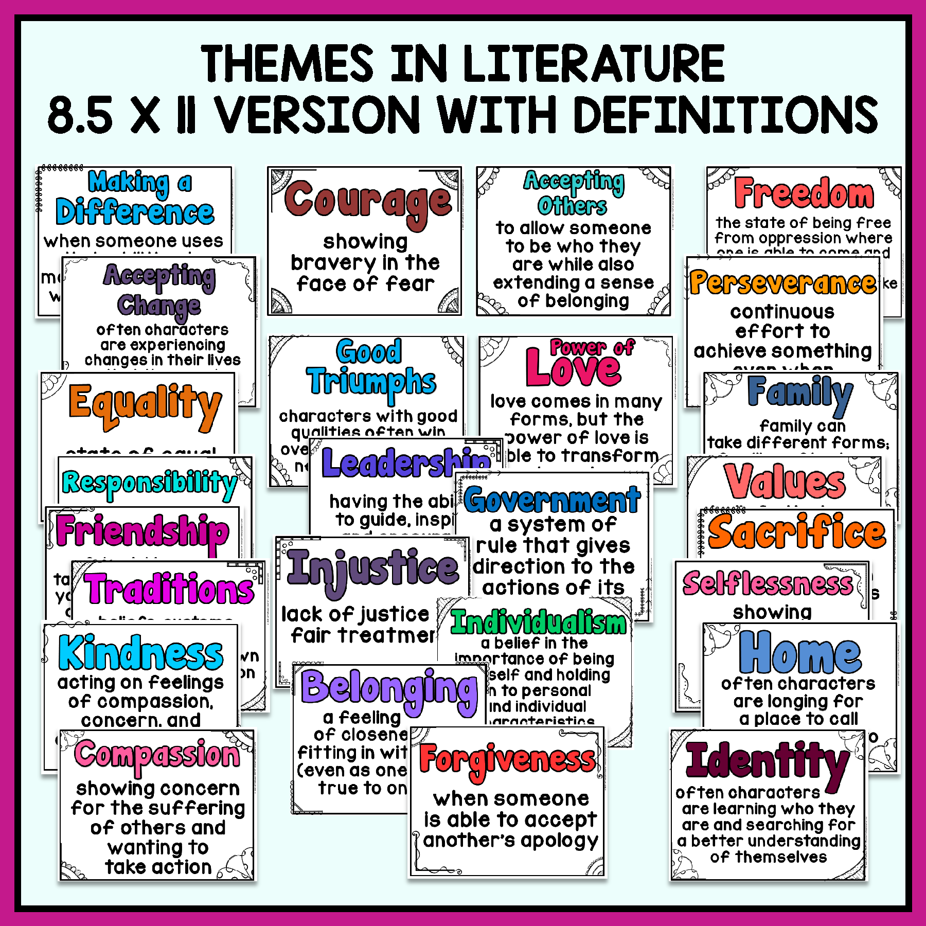 Educational posters with literary themes and definitions