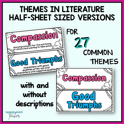 Teaching Common Themes in Literature | ELA Bulletin Board | Anchor Charts | Book Lists