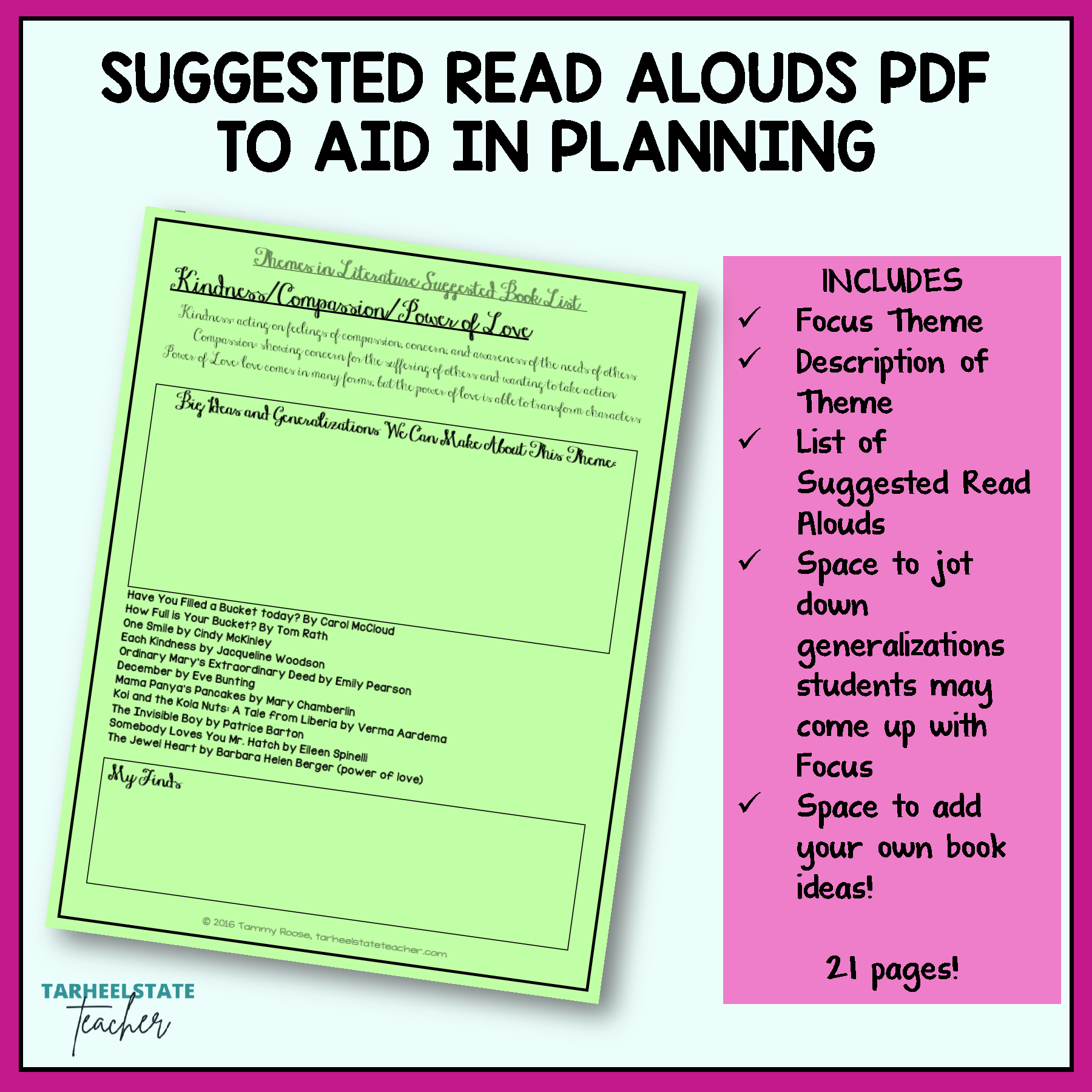 Suggested read alouds PDF for teacher planning