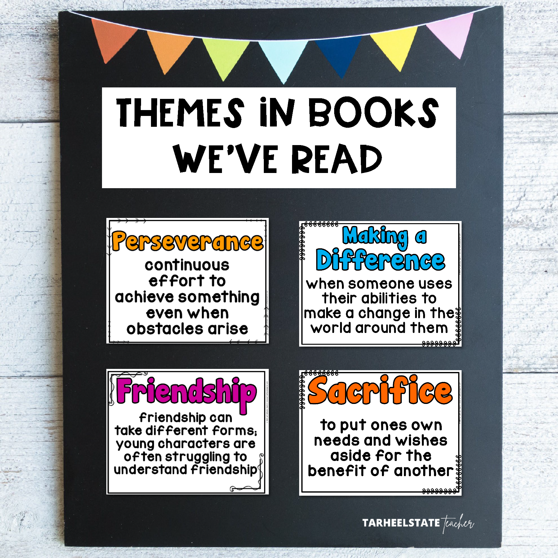Materials for 'Themes in Books We've Read' ELA bulletin board
