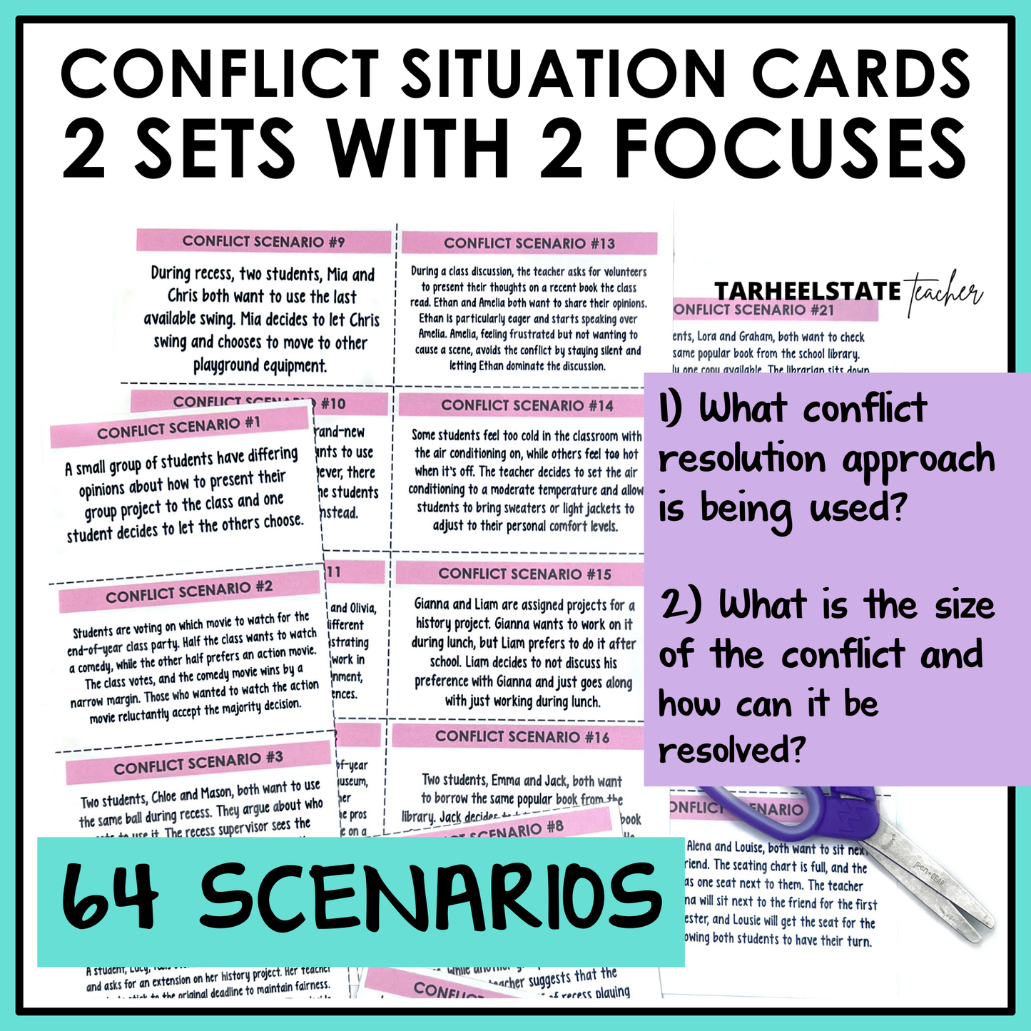 Social emotional learning scenarios and reflection activity included to help students think through real-life scenarios involving conflict resolution.