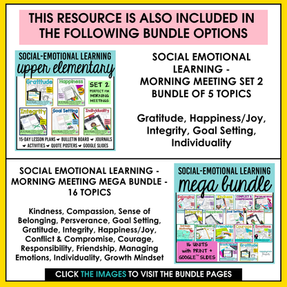 Gratitude Social Emotional Learning Unit with Morning Meeting Slides