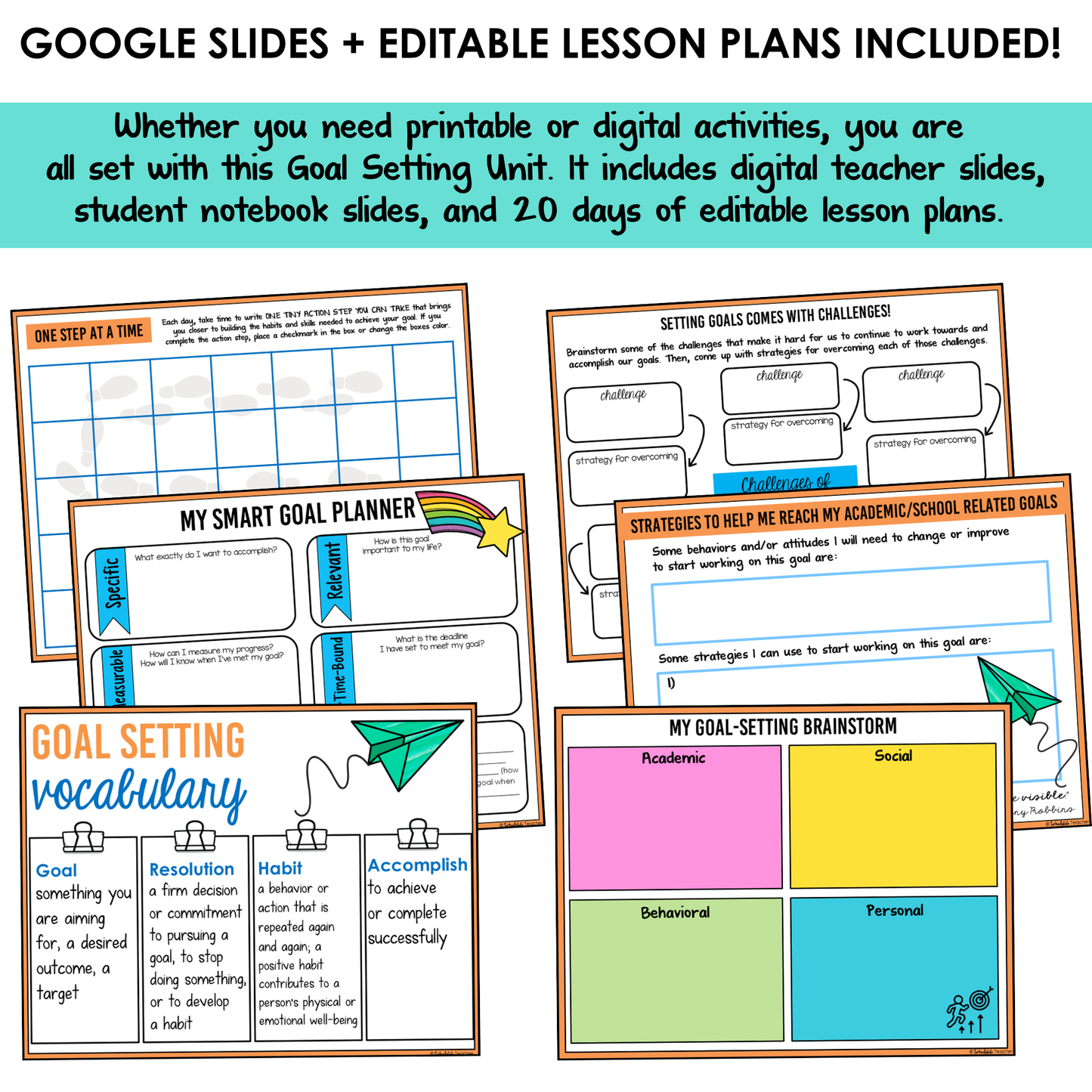 All SEL units include Google slides, a set of digital teacher slides for display and a set of student notebook slides that correspond with the social emotional learning lessons and activities.