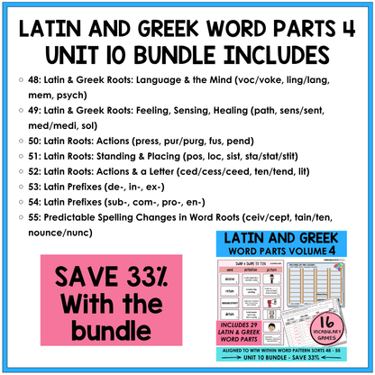 Engaging morphology games and vocabulary activities covering Latin and Greek word parts in the Derivational Relations Spellers stage.