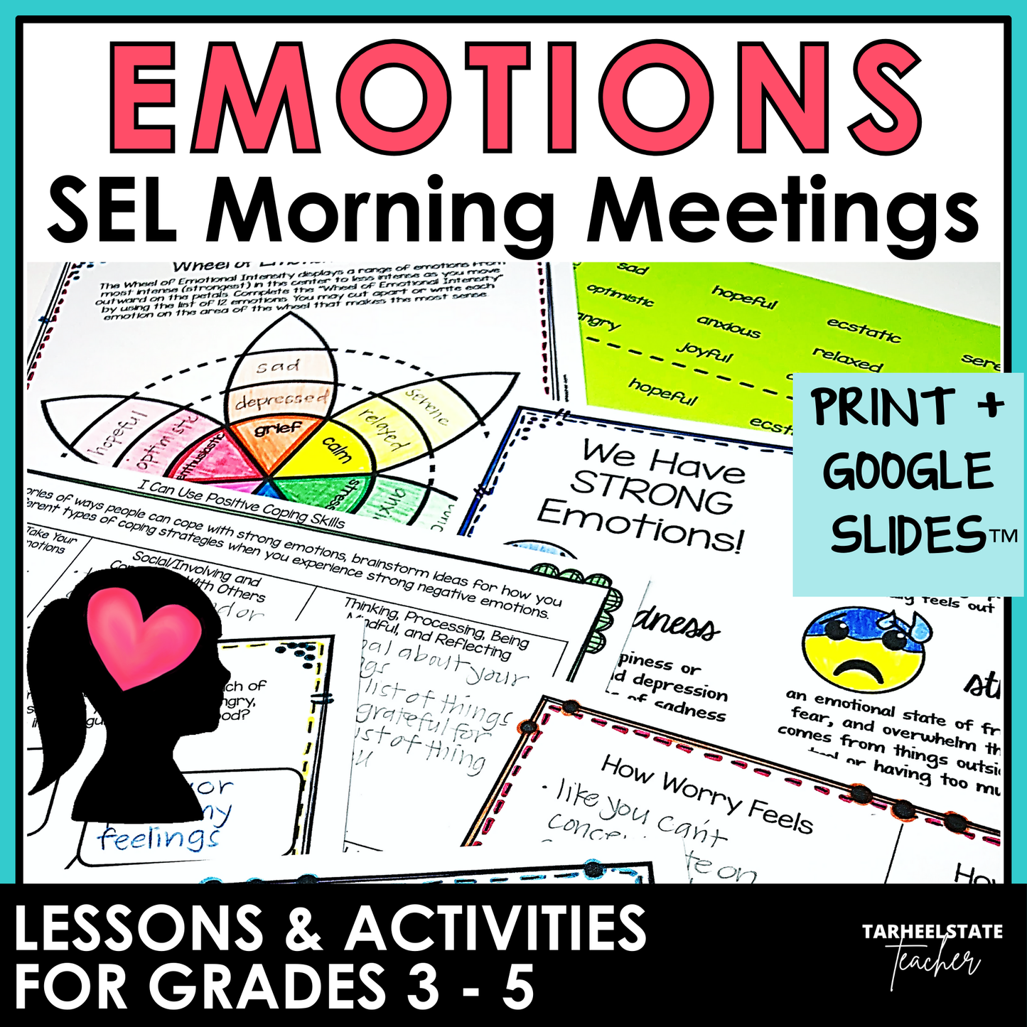 Managing Emotions SEL Morning Meetings resource with social emotional learning activities, printables, and Google Slides for grades 3-5.
