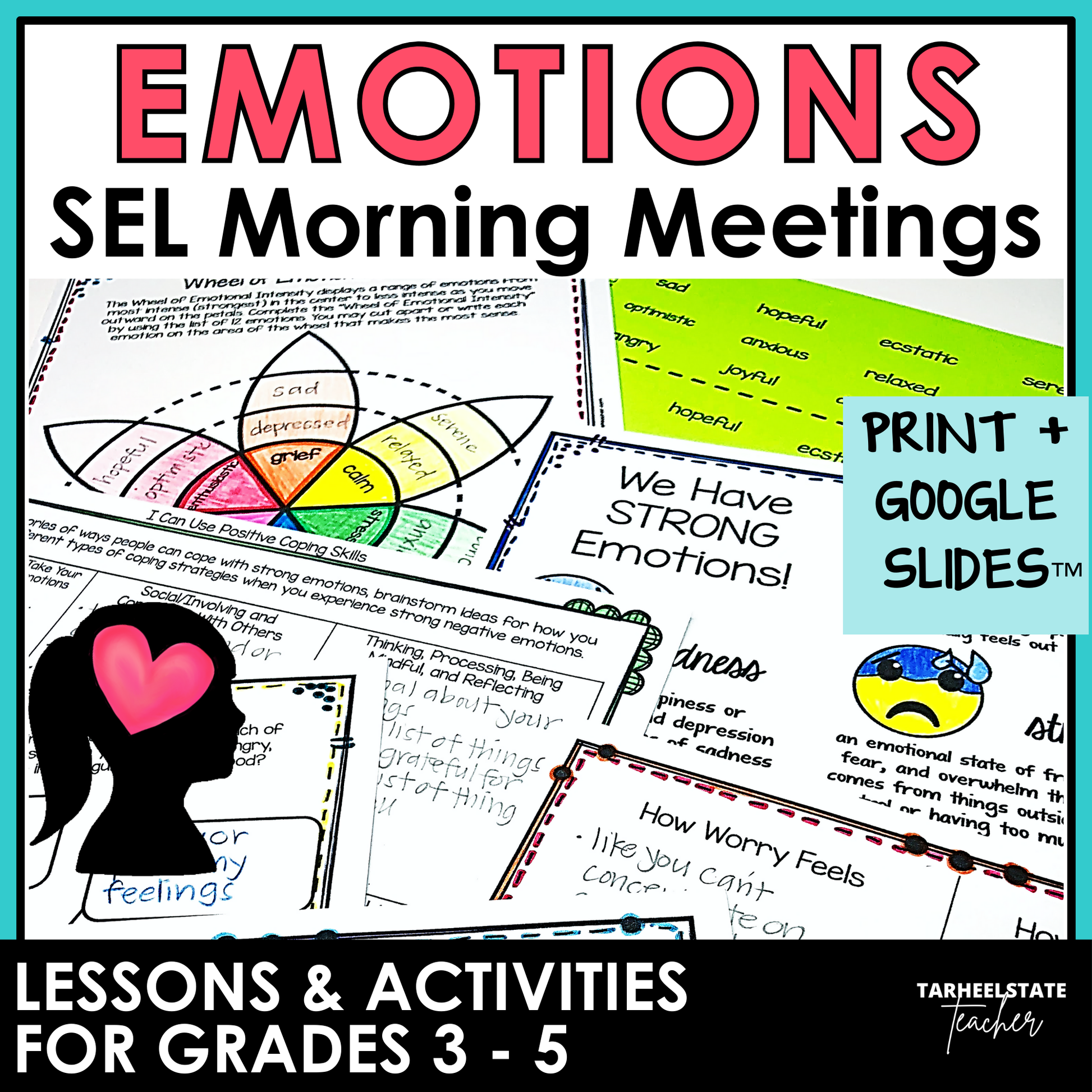 Managing Emotions SEL Morning Meetings resource with social emotional learning activities, printables, and Google Slides for grades 3-5.