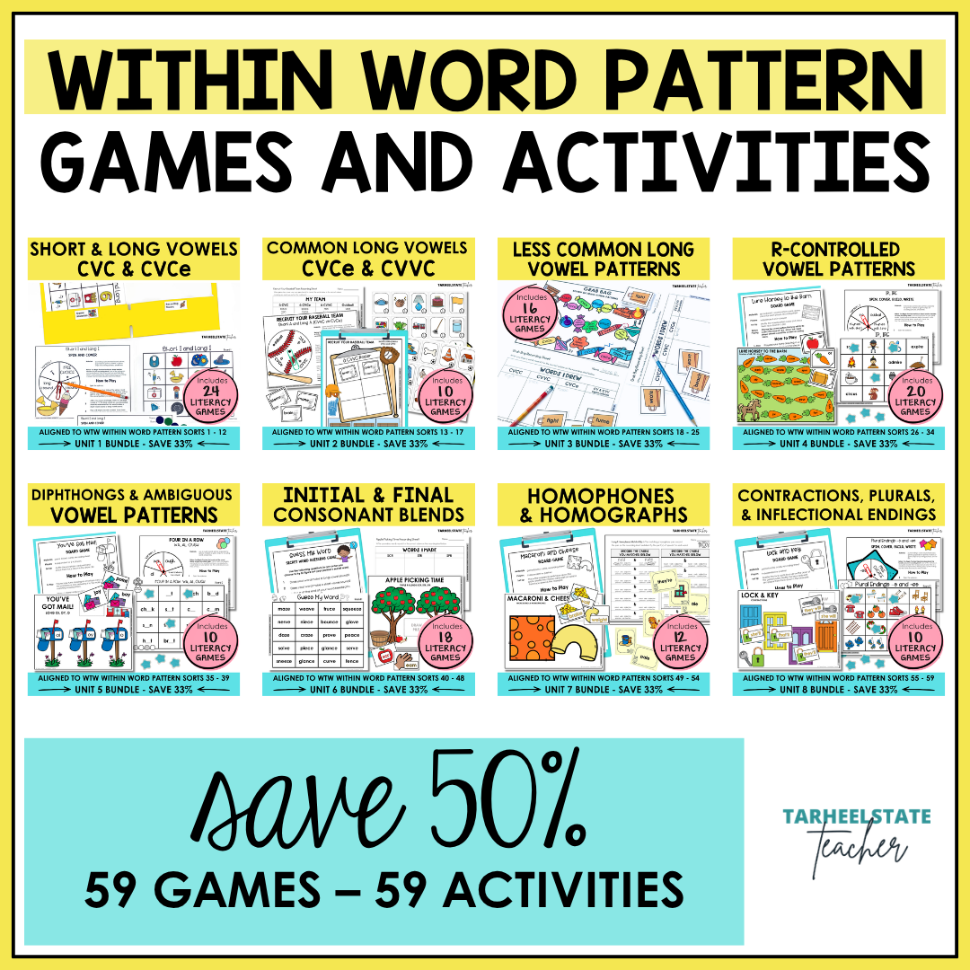 Within Word Pattern Stage Spelling Activities Words Their Way Printables and Games Bundle