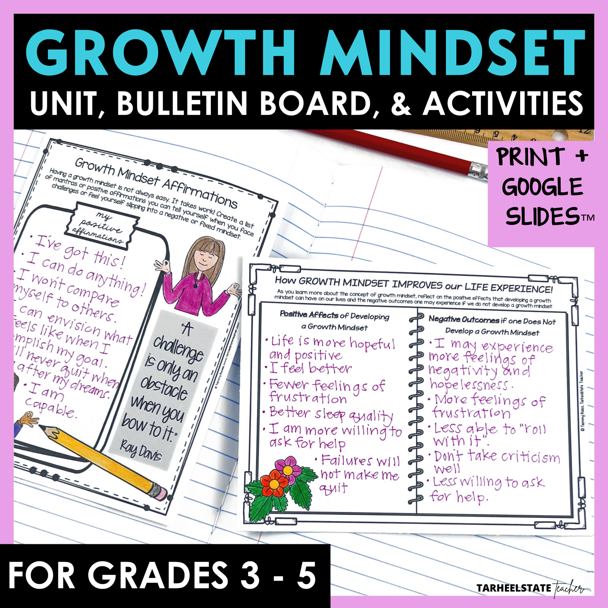 Growth Mindset SEL Morning Meetings resource with social emotional learning activities, printables, and Google Slides for grades 3-5.