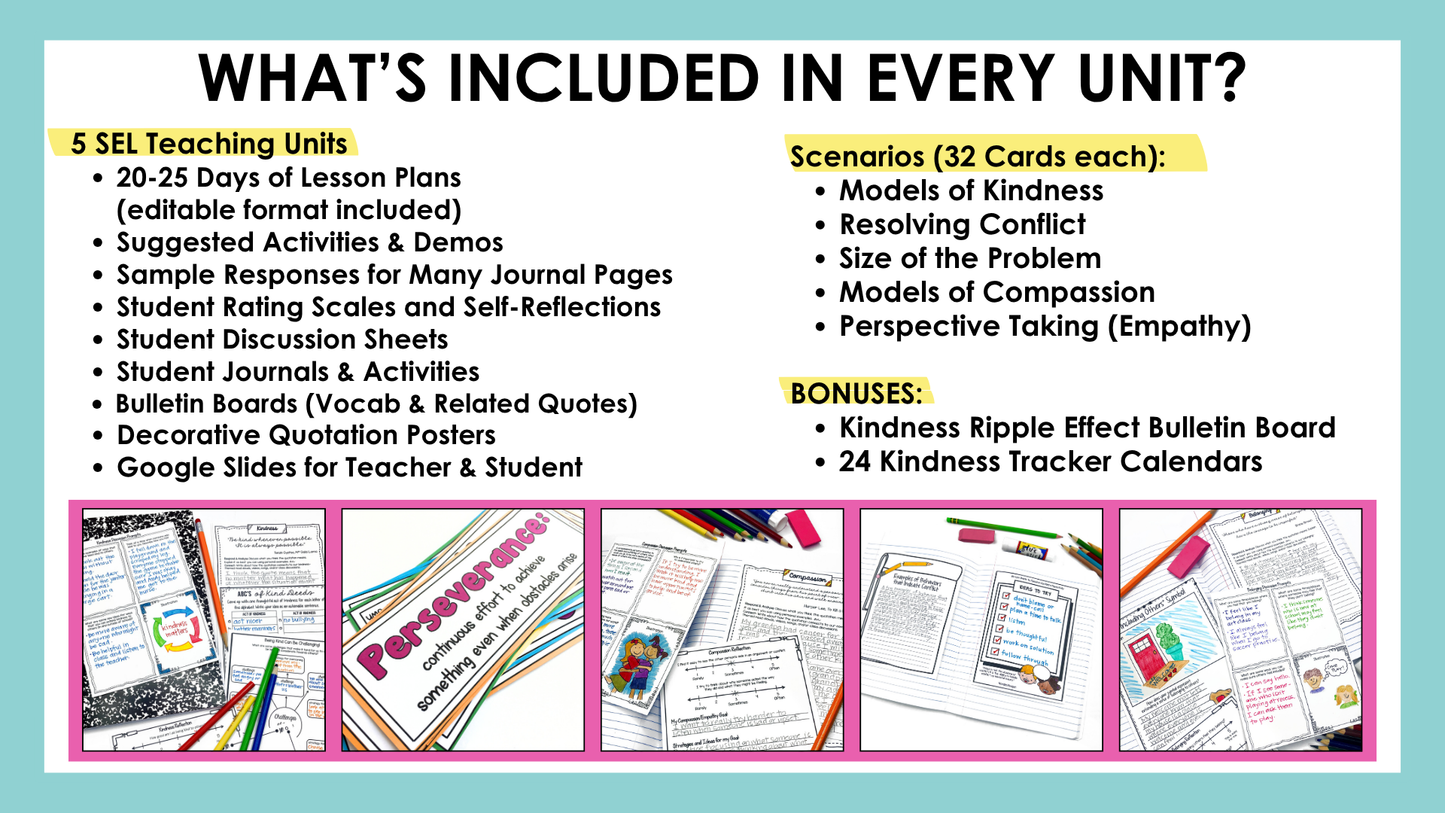 A list of resources included in the social emotional learning bundle