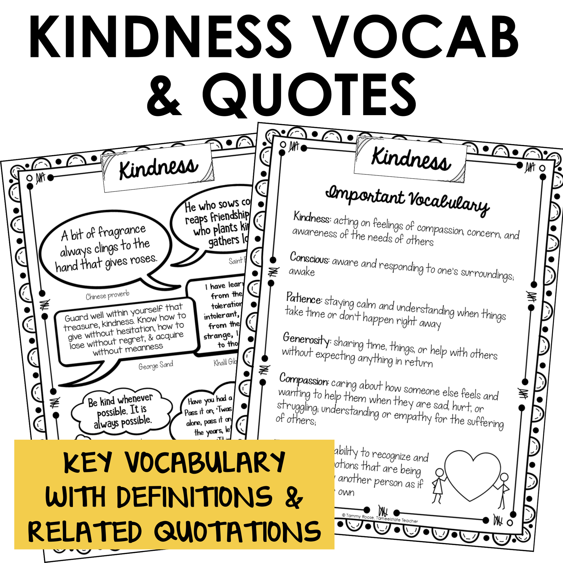 Kindness SEL unit includes important vocabulary with definitions and inspirational quotations for students.
