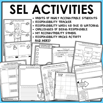 Responsibility SEL Unit includes social emotional learning activities and worksheets designed to teach students about accountability and the importance of responsible decision making.