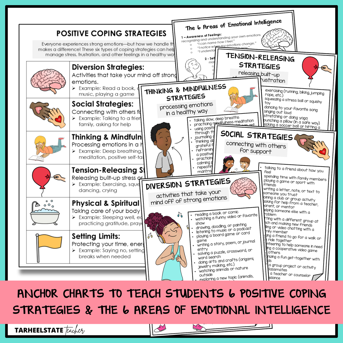 Positive coping strategies anchor charts and 6 areas of emotional intelligence anchor chart