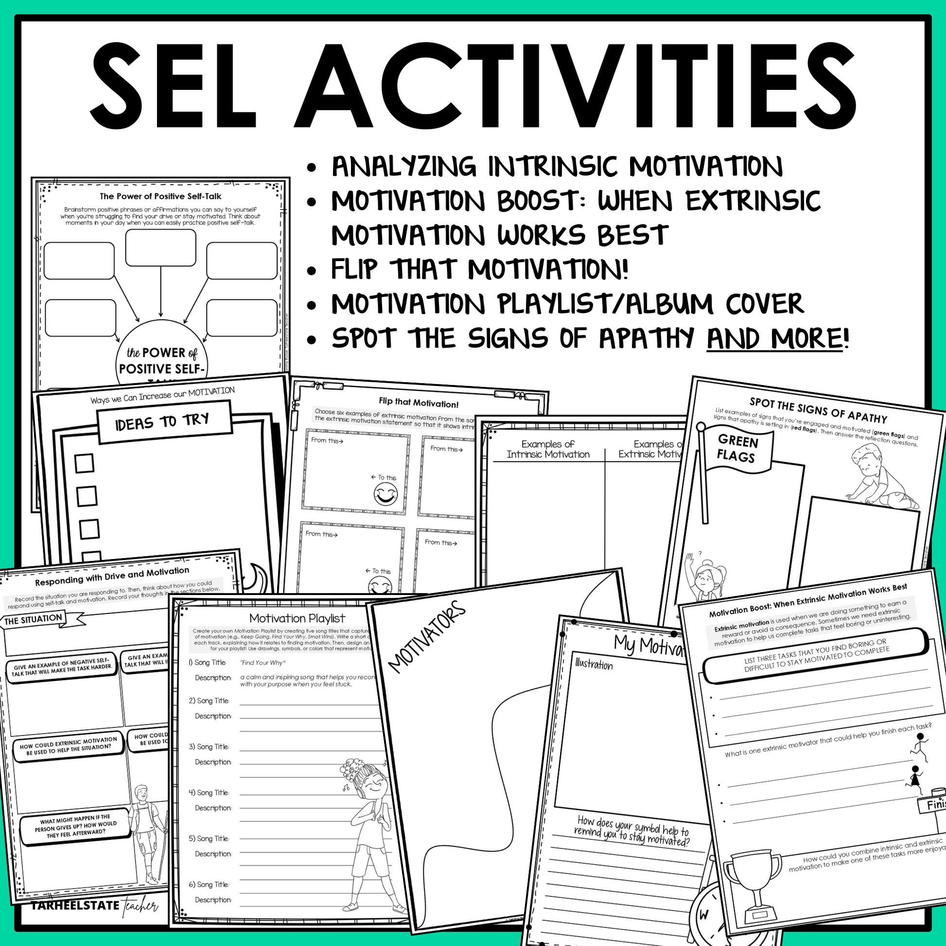 The Intrinsic Motivation SEL Unit includes social emotional learning activities and worksheets designed to teach students about identity and the importance of self-acceptance.