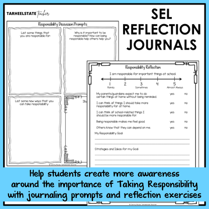 SEL reflection journals with prompts and social emotional learning activities to build emotional awareness