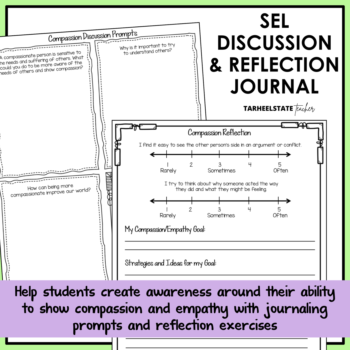 SEL Discussion & Reflection Journal with compassion reflection prompts.