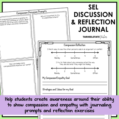 SEL Discussion & Reflection Journal with compassion reflection prompts.