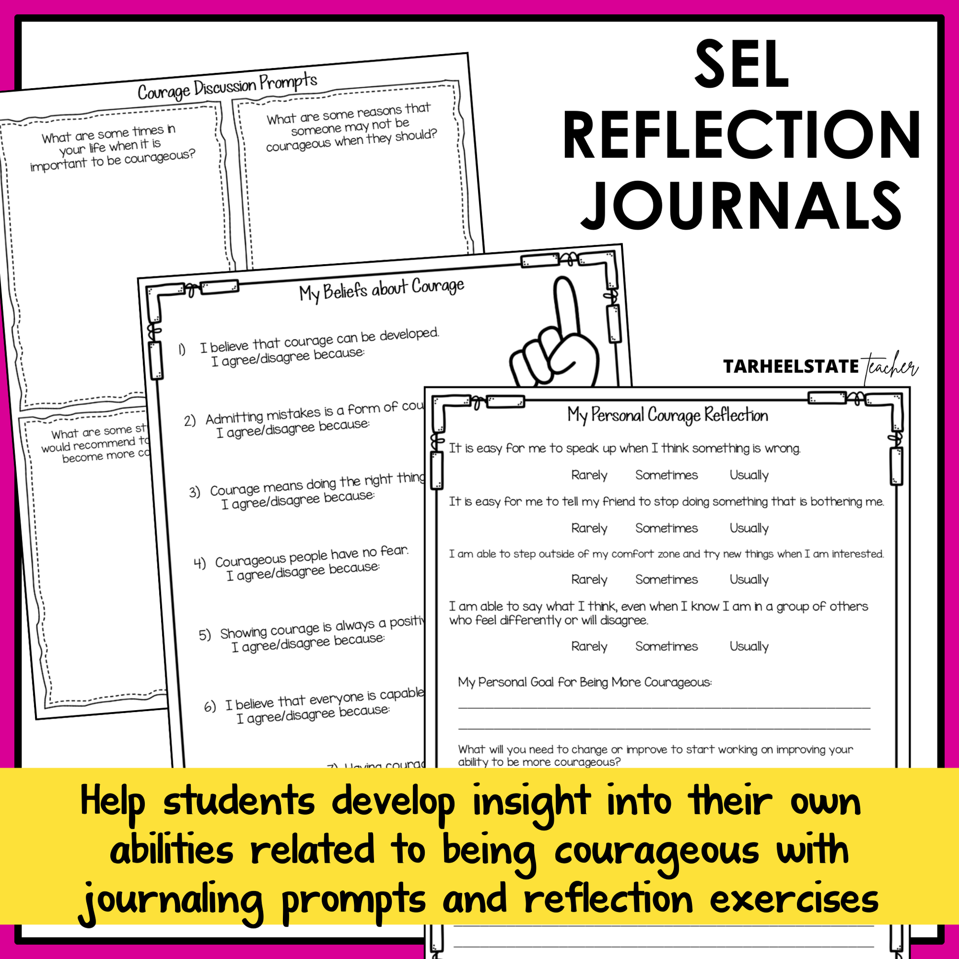SEL reflection journals with prompts and social emotional learning activities to build emotional awareness