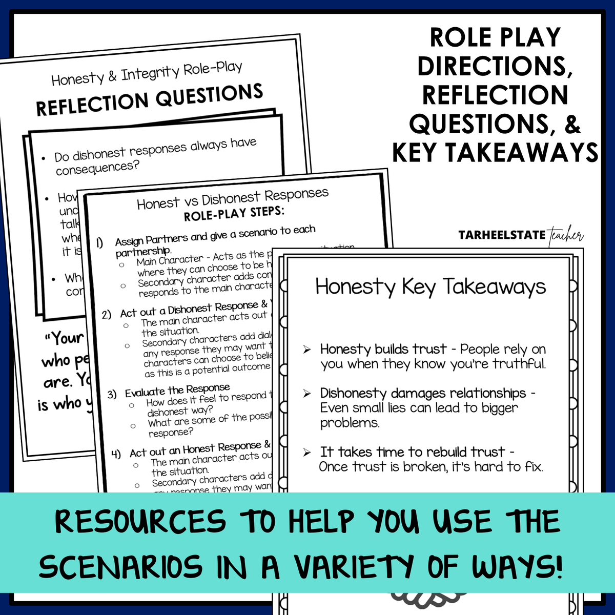 Honesty role play directions, reflection questions, and honesty key takeaways