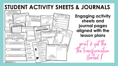 Social emotional learning worksheets and journal pages included in every unit.