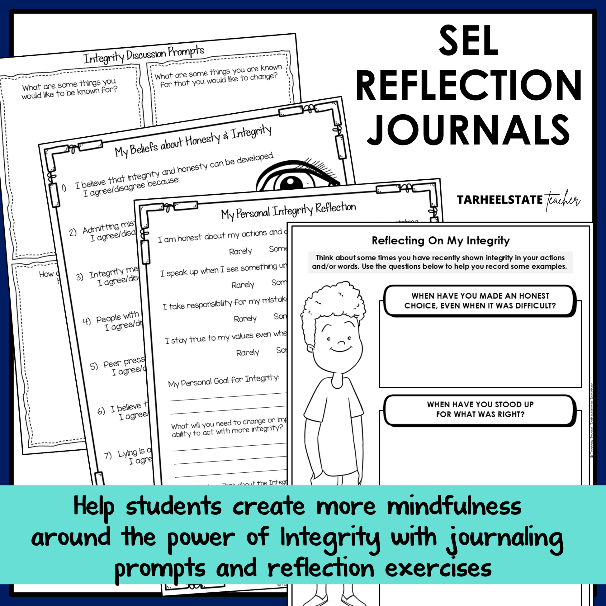 SEL reflection journals with prompts and social emotional learning activities to build emotional awareness