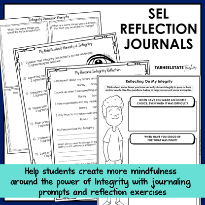 SEL reflection journals with prompts and social emotional learning activities to build emotional awareness