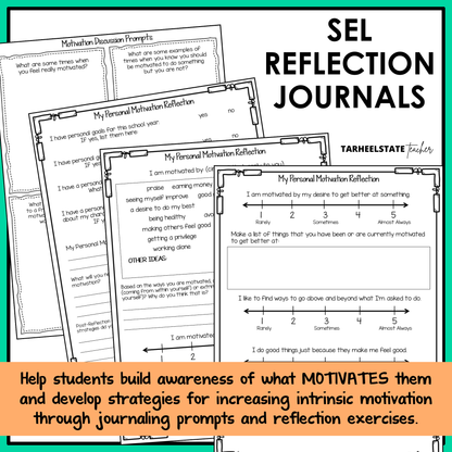 SEL reflection journals with prompts and social emotional learning activities to build emotional awareness