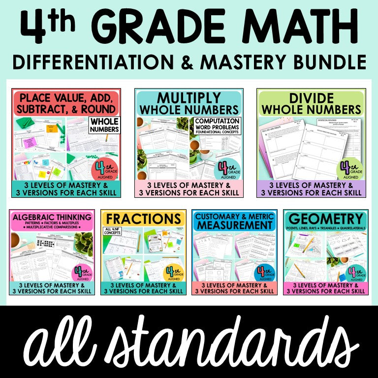 4th Grade Differentiated Math Assessments ALL STANDARDS BUNDLE