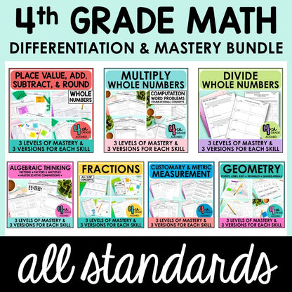 4th Grade Differentiated Math Assessments ALL STANDARDS BUNDLE