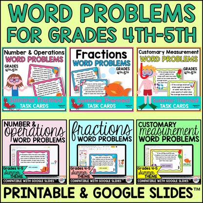4th Grade Math Review Test Prep Task Cards Bundle Print and Google Slides