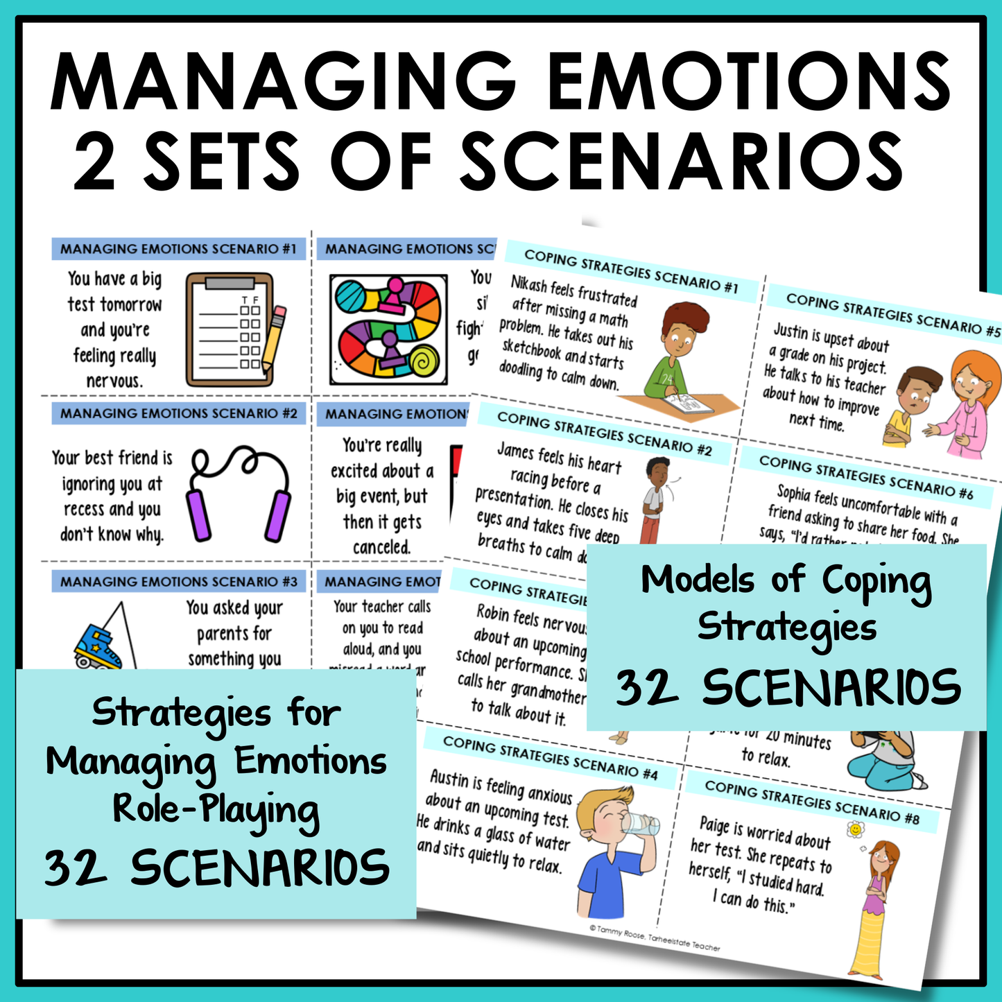 Social emotional learning scenarios and reflection activity included to help students think through real-life scenarios involving managing emotions.