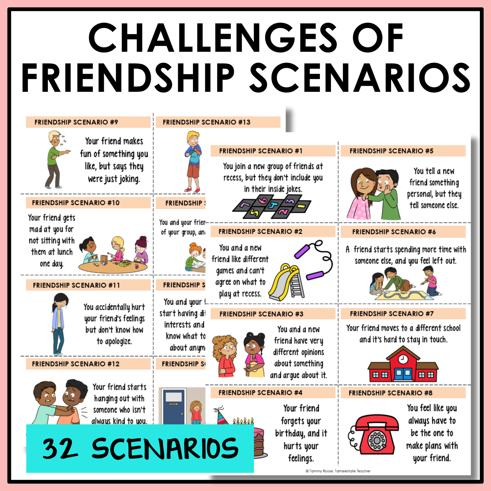 Social emotional learning scenarios and reflection activity included to help students think through real-life scenarios involving friendship.