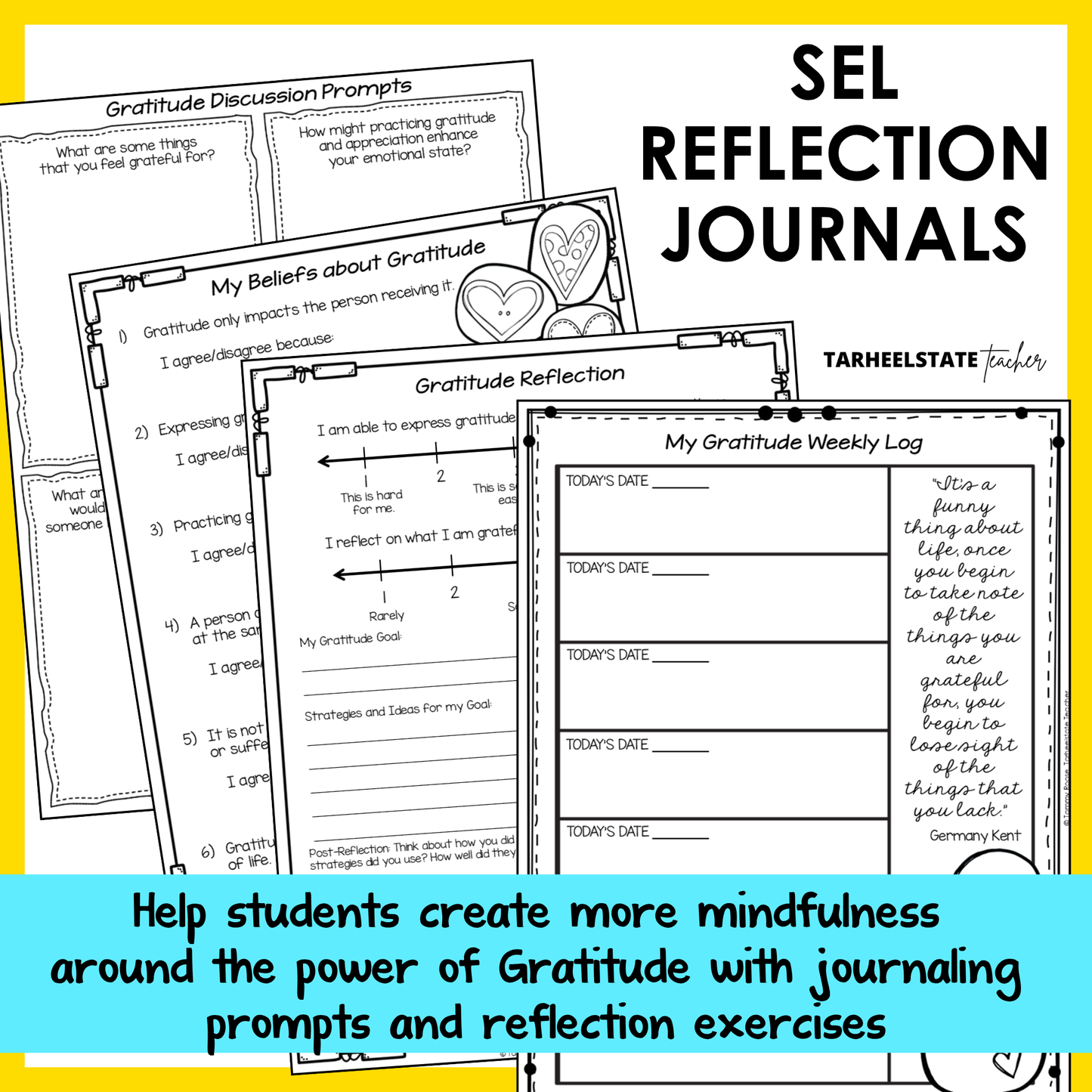 SEL reflection journals with prompts and social emotional learning activities to build emotional awareness