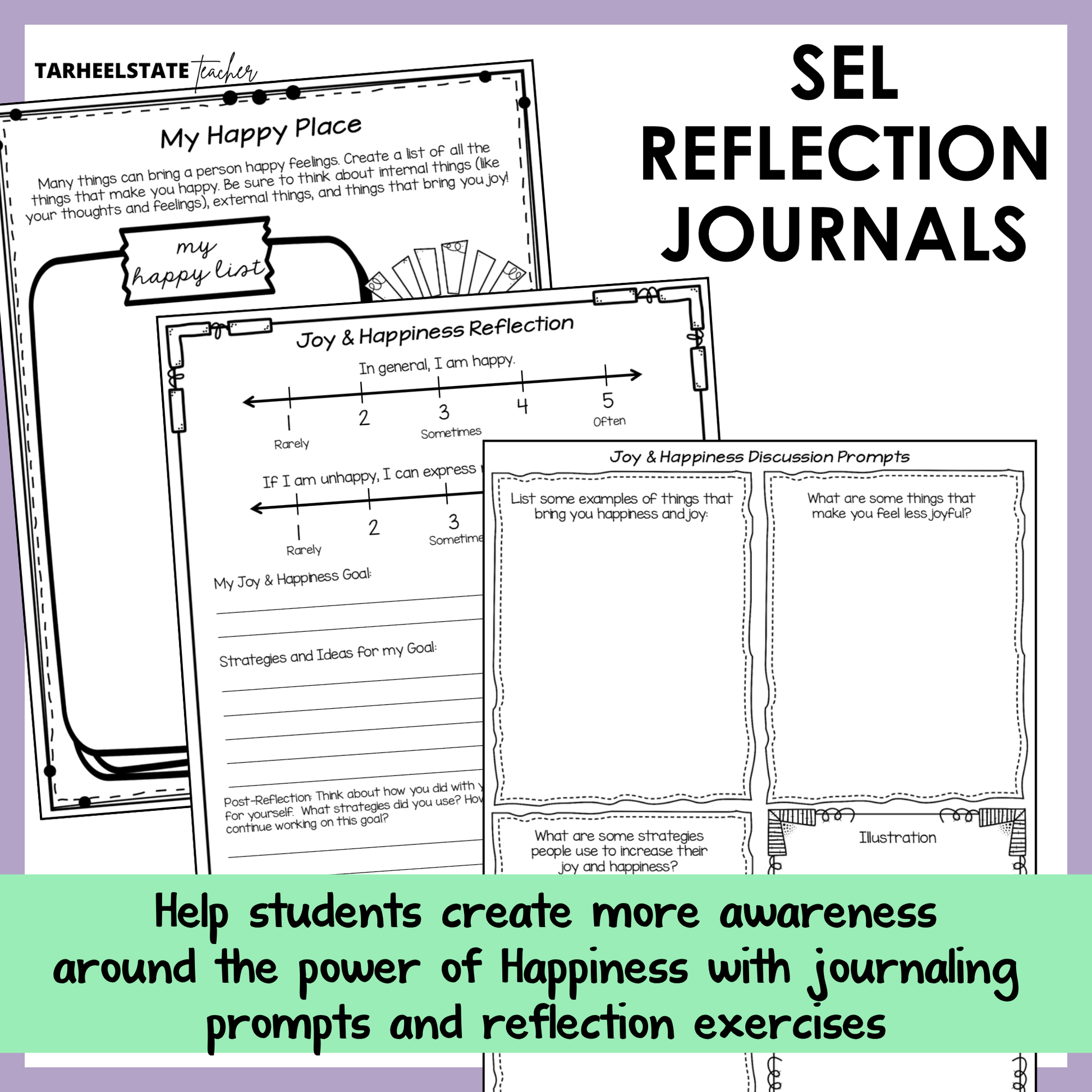 SEL reflection journals with prompts and social emotional learning activities to build emotional awareness