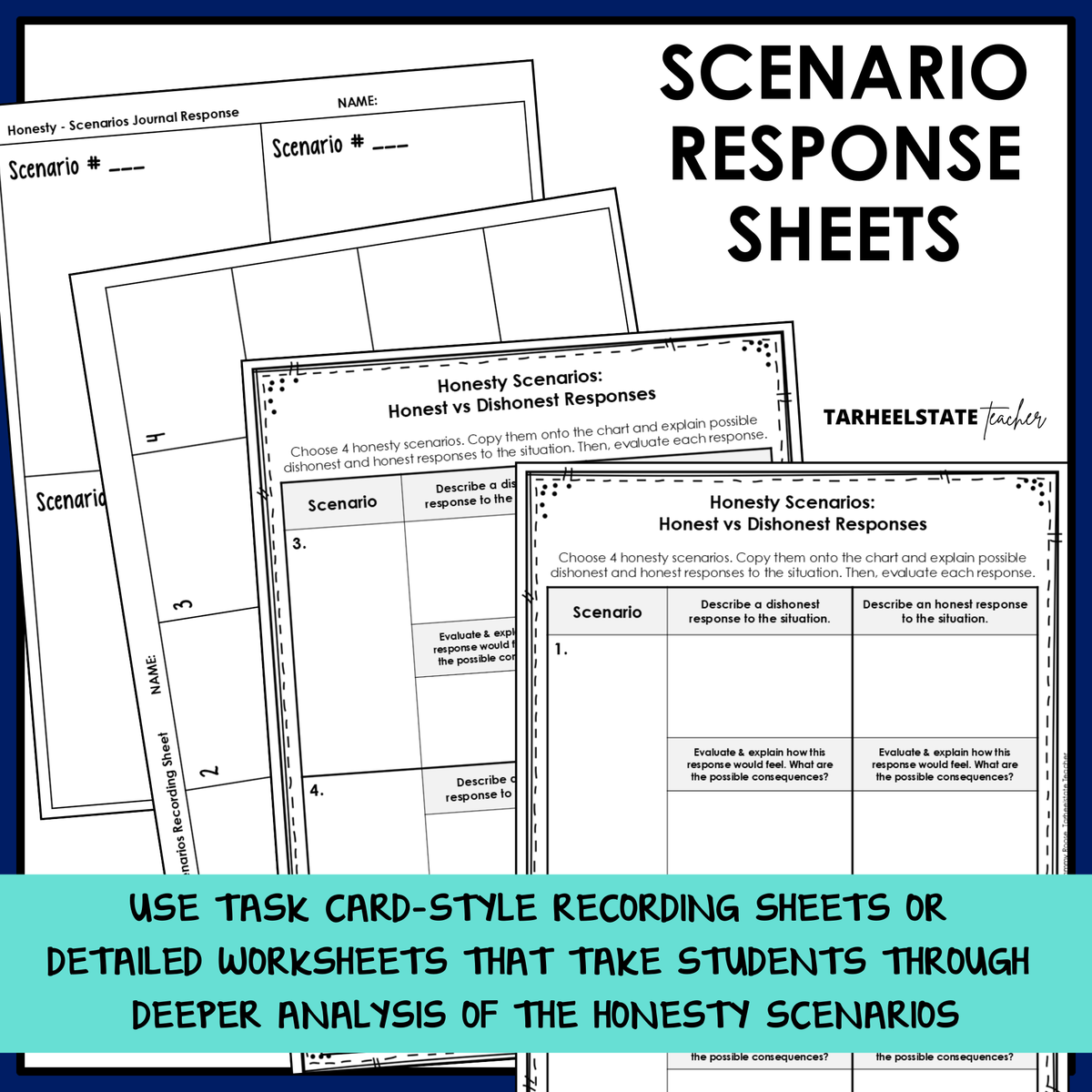 Honesty scenario response sheets and task card recording sheets for analyzing honest and dishonest responses