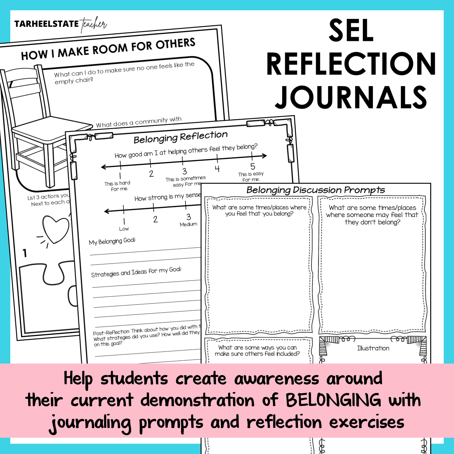 SEL reflection journals with prompts and social emotional learning activities to build emotional awareness