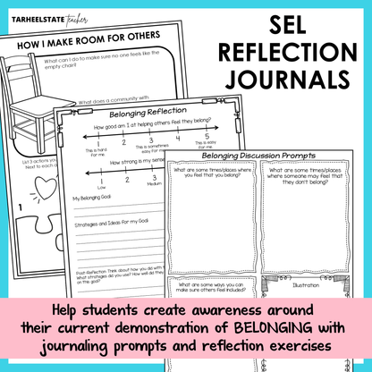 SEL reflection journals with prompts and social emotional learning activities to build emotional awareness