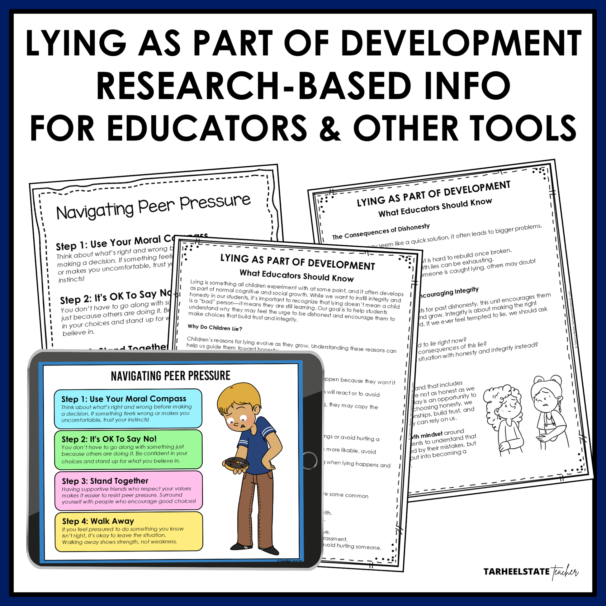 Teaching anchor charts for understanding lying and strategies to help navigate peer pressure included in SEL unit.
