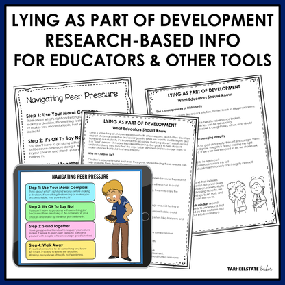 Teaching anchor charts for understanding lying and strategies to help navigate peer pressure included in SEL unit.
