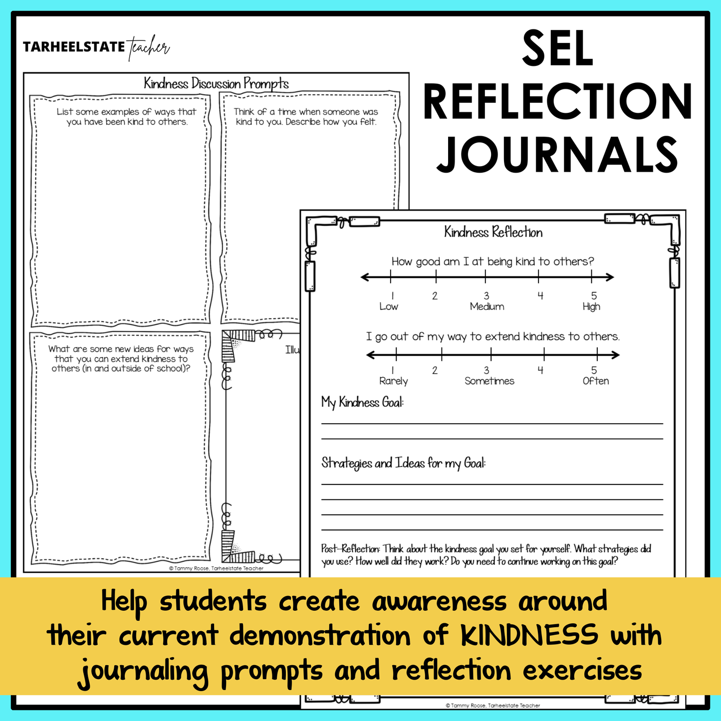 SEL reflection journals with prompts and social emotional learning activities to build emotional awareness