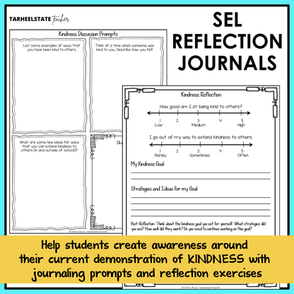 SEL reflection journals with prompts and social emotional learning activities to build emotional awareness