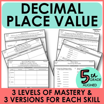 5th Grade Decimals Place Value and Operations Assessments BUNDLE