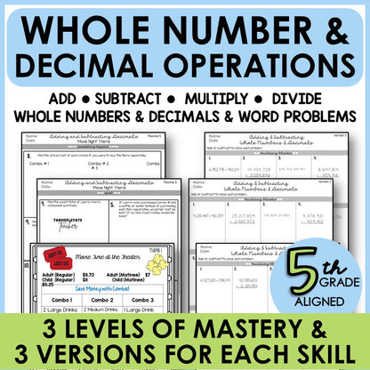 5th Grade Decimals Place Value and Operations Assessments BUNDLE